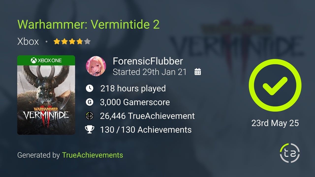 Warhammer Vermintide 2 achievement summary